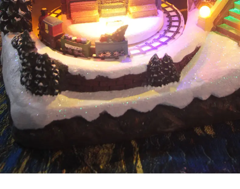 Christmas gift old man snow mountain lamp train large collection music box ornament