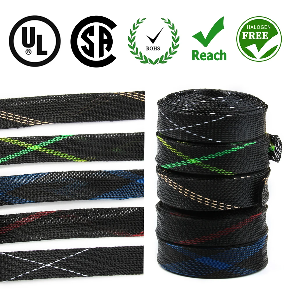 100M Black red Braid Sleeving 4/6/8/10/12/15/20/25mm Tight Wire Cable Protection Expandable Cable Sleeve Wire Gland Insulated