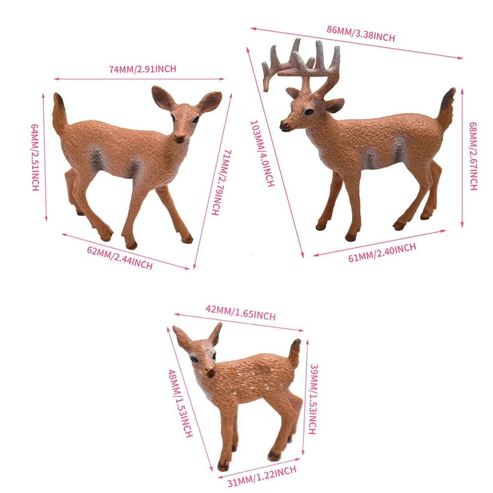 3 stks/partij Miniatuur Sika Herten Kunstmatige Realistische Diermodel Rendier Beeldje DIY Ornament Kerstfeest Decoratie