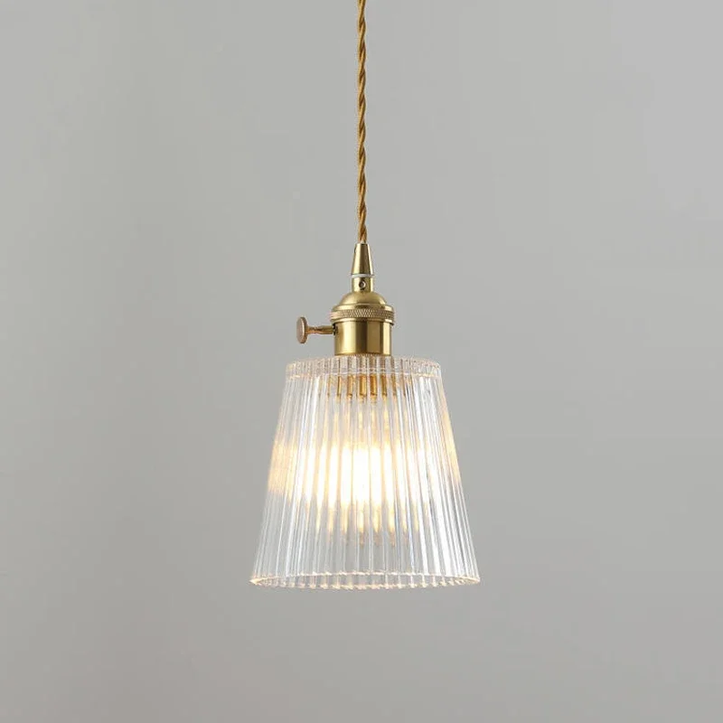 Retro Nordic Stripe Glass Pendant Lamp Vintage Hanging Light Dining Room Kitchen Bedroom Bedside Decor Chandelier