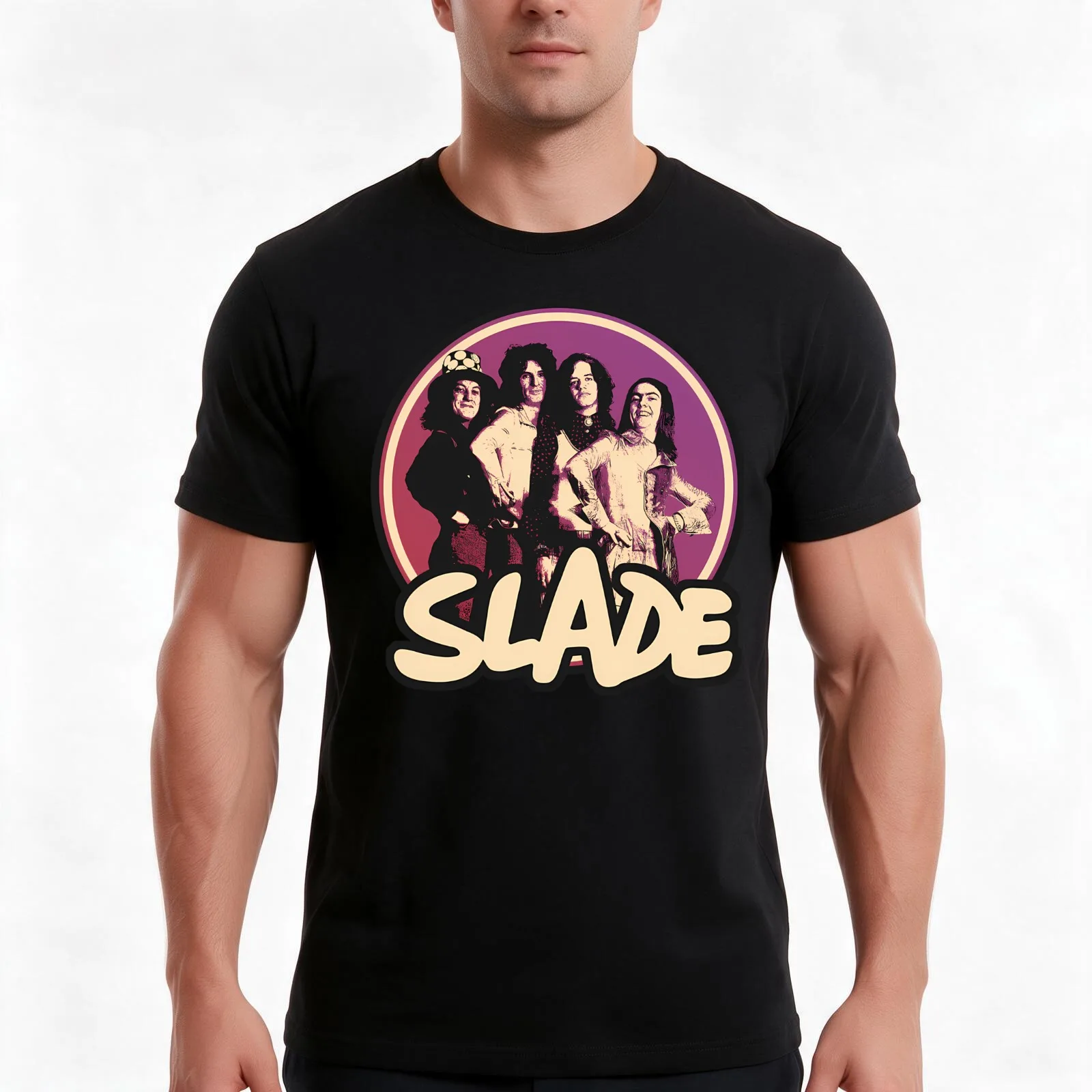 Slade Band Glam Rock T-Shirt, Summer Casual Cotton Tee, Oversized Streetwear Tops, Vintage Graphic Print, Loose Fit Short Sleeve
