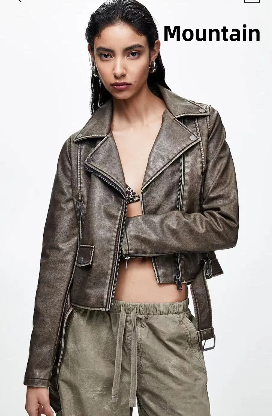 

Модная свободная кожаная куртка-косуха для женщин, осенняя верхняя одежда из синтетической ткани, укороченная, на молнии