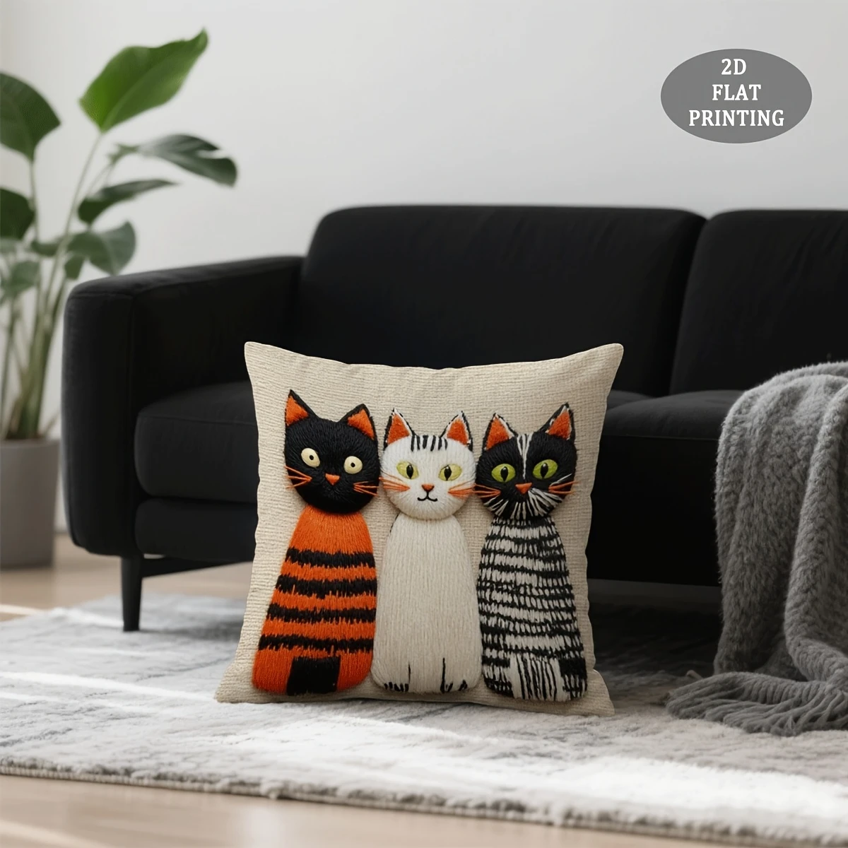 2D Cute Cats Pillow Cover Fluffy Kitten Print Cushion Case for Sofa Couch Boho Cat Lover Home Decor Gift