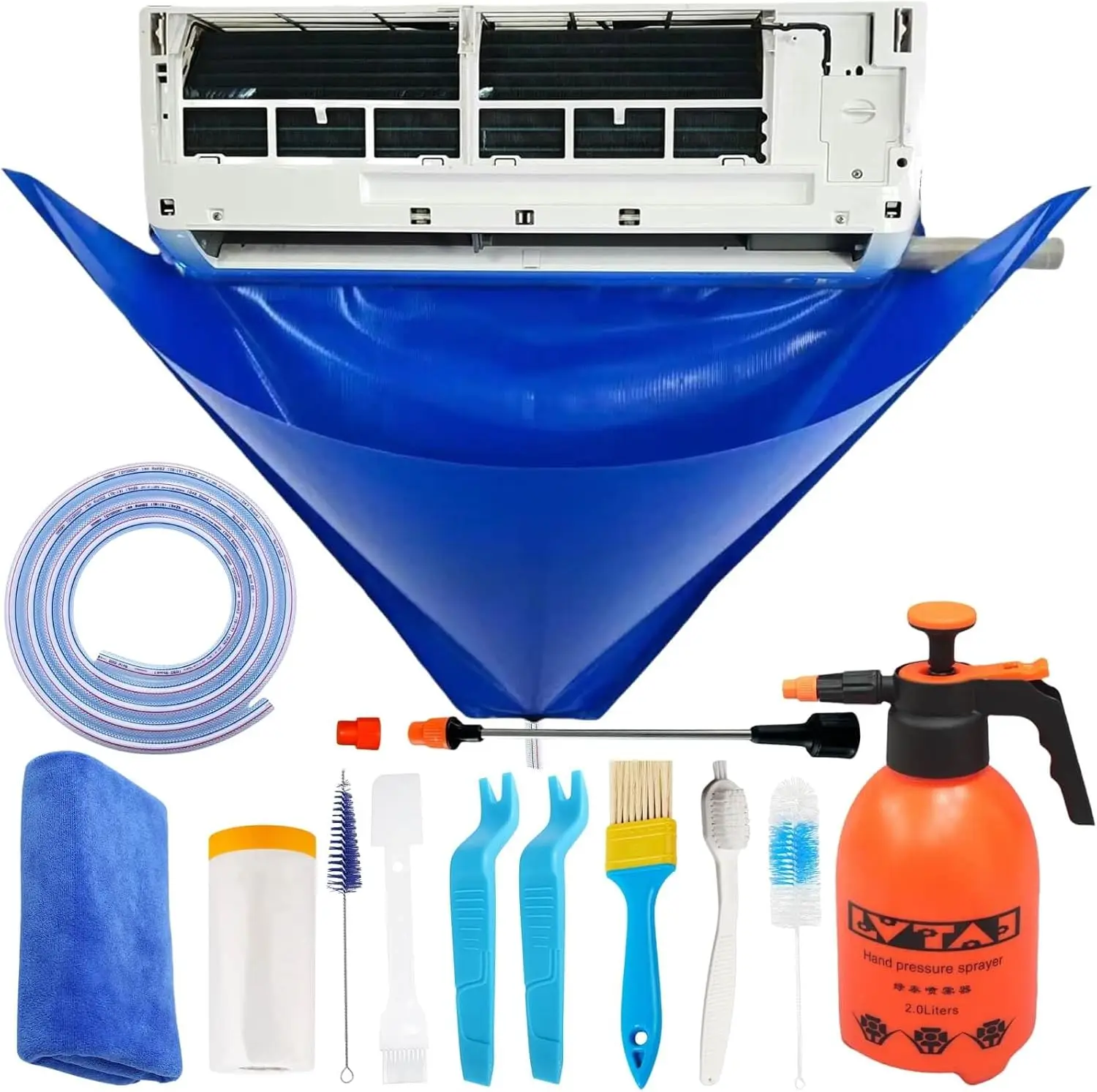 Kit de nettoyage étanche 10 pièces, pulvérisateur haute pression 2L, kit de nettoyage de climatisation, housse de protection étanche en PVC pour climatiseur【】