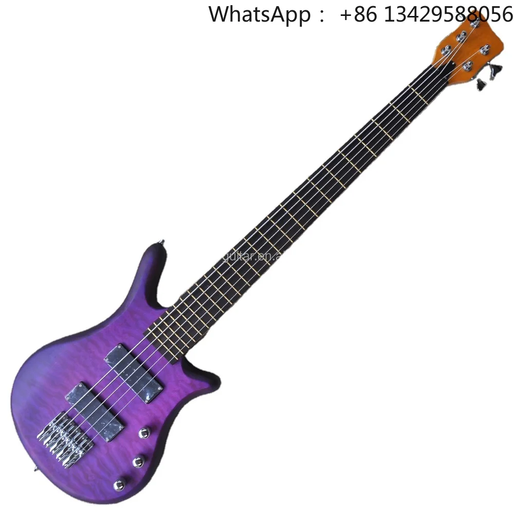 Flyoung Purple 5 Strings Instrument Electric Bass Guitar Quilted Maple Veneer Rosewood Fretboard Factory Price
