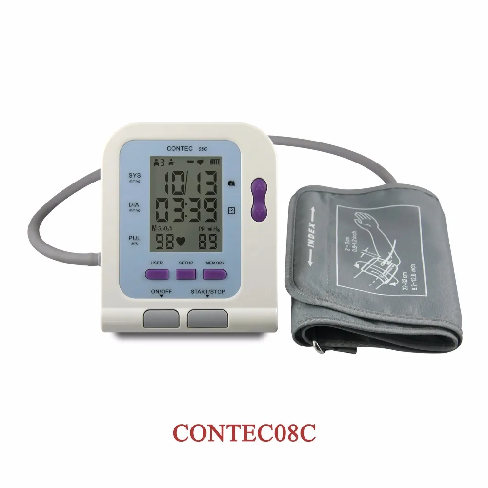 CONTEC08C Automatic Digital Blood Pressure  heart Beat Rate Pulse Meter Large Screen Monitor Adult cuff+Spo2 Probe(Optional)