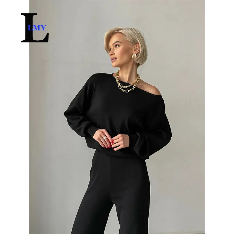 

LMY Knit Pants Set Woman Sexy Loungewear 2 Piece Sweater Matching Sets Women Casual Knitted Two Piece Sets Women 2024