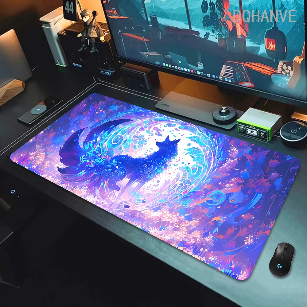 Animal Pink Nine Tailed Fox Mousepad Gaming Accessories Mousepad Office Keyboard Desk Mat Non-Slip Mat Large HD Custom Deskmat