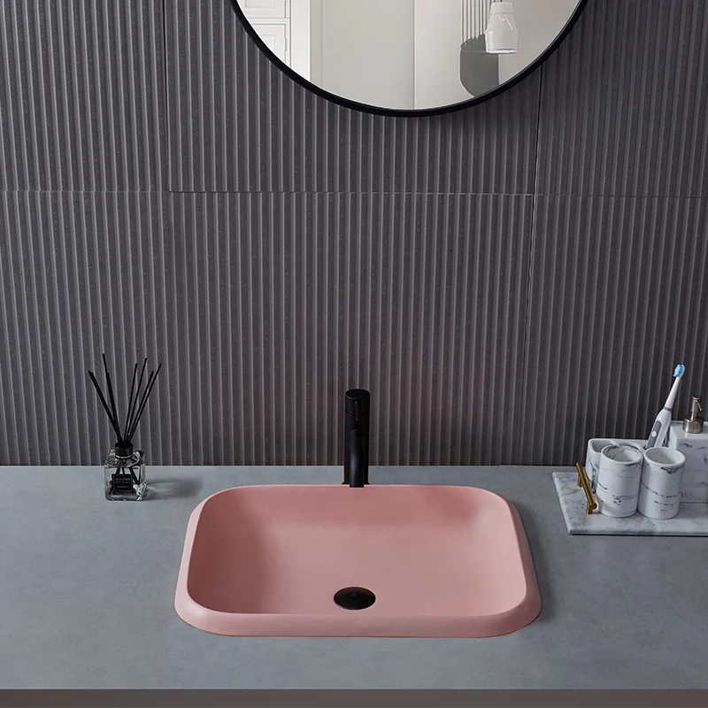 Nordic Pink Semi Embedded Washbasin, Basin, Elliptical Artificial Stone Basin, Lower Basin, Middle Basin