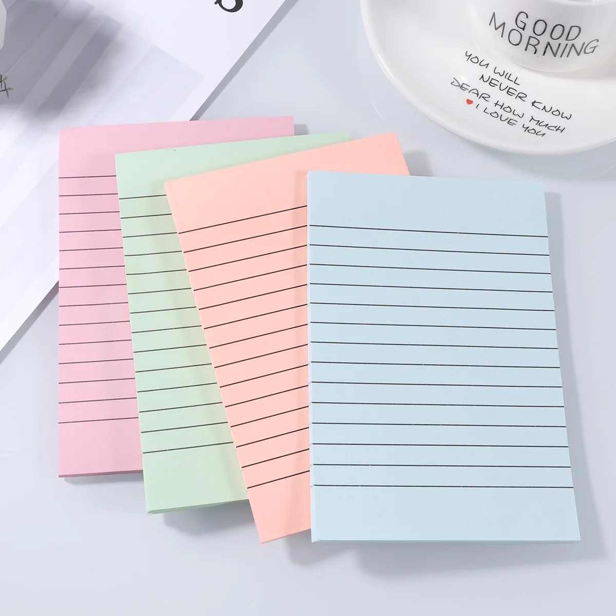 5pcs Colorful Striped Sticky Notepads A6 Self-Stick Notes Memo Pads Paper Notes Stickers For Office Home School Wall Fridge Use