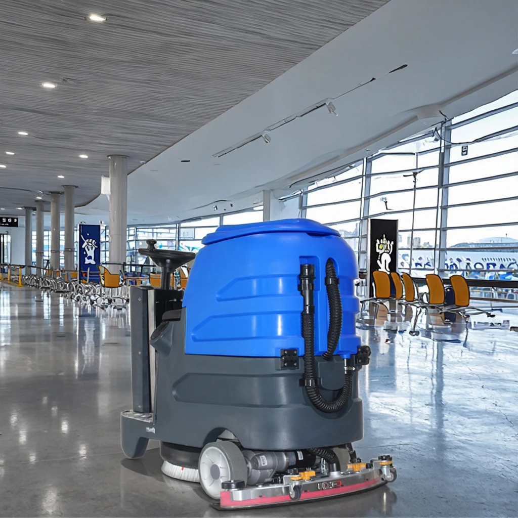 Small Automatic Ride-On Floor Scrubber Commercial Industrial Cleaning Machine for Tiles 24V Electric Industrial Commercial