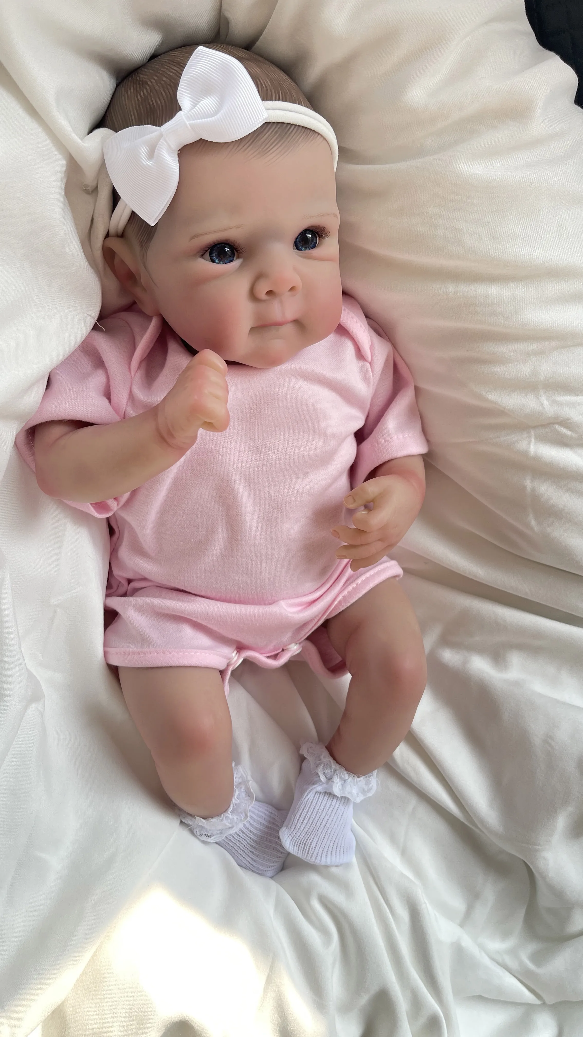 18インチ多層塗装3Dスキンベティリボーンドールリアルなソフトタッチ抱き心地良い赤ちゃん、血管が見える手描きの髪