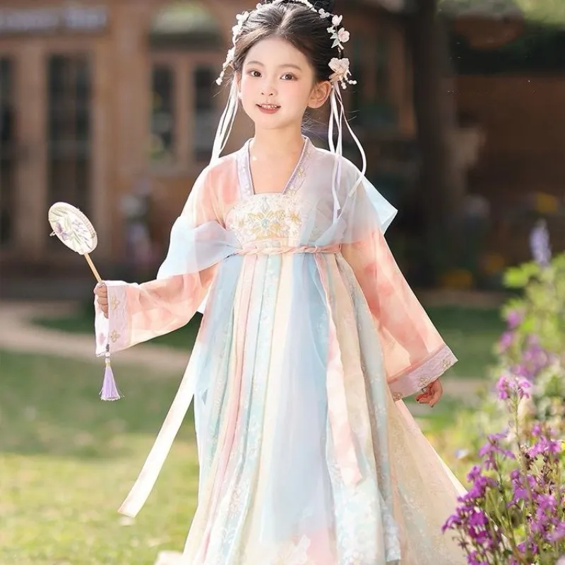 Hanfu Girls' Dress Summer Children's Ancient Style Super Fairy Robe Dress Long Sleeve Dress