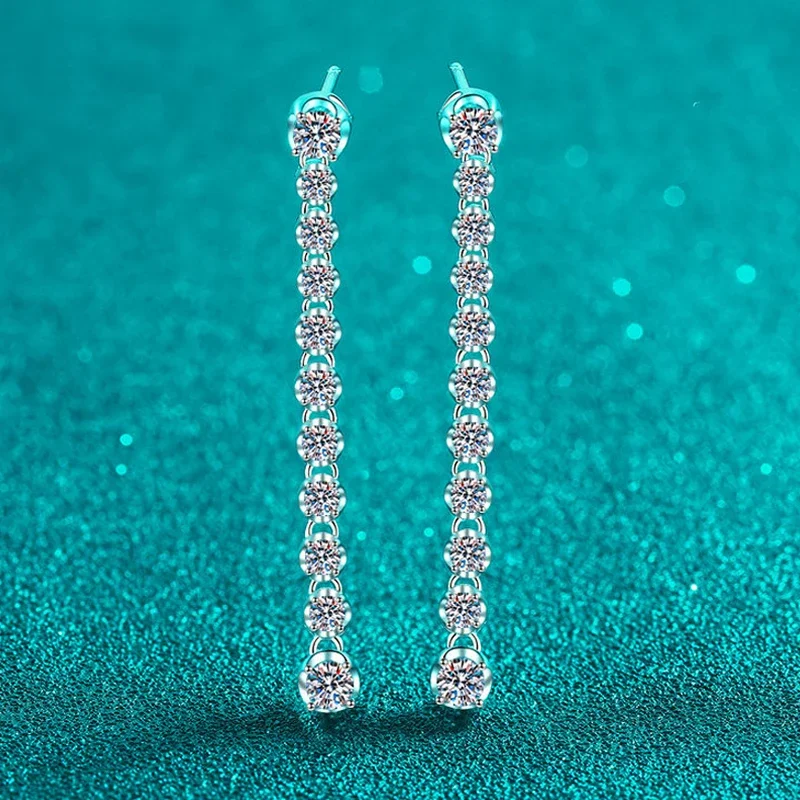 DRring 18k Plated 1.18cttw Moissanite Drop Earrings for Women Sparkling Full Diamond Long Tassels Jewelry S925 Sterling Silver