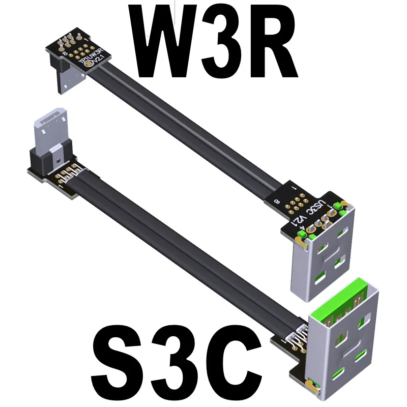 USB2.0 Thin  Short Flat A Male Angle Turn Micro-B Male High Current Power Supply Data cable ADT