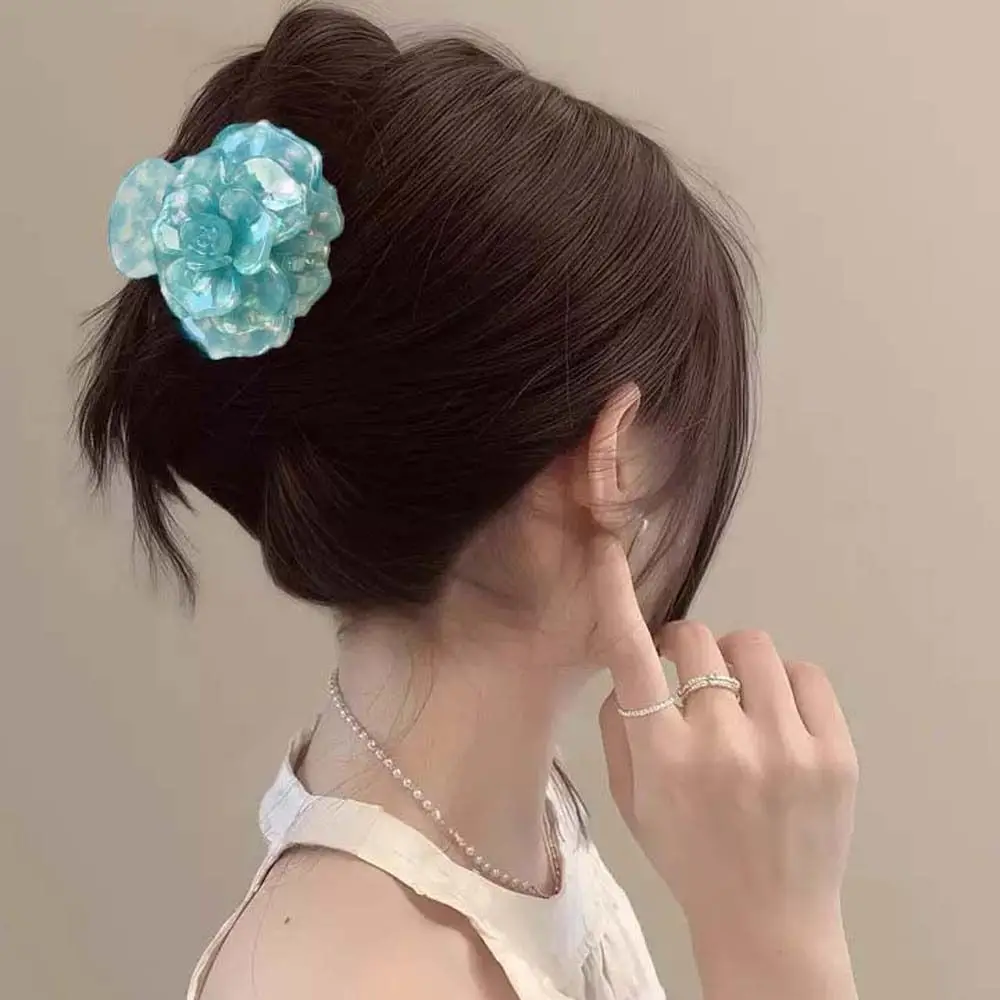 

Elegant Camellia Hair Claw Korean Style Gradient Color Flower Shark Clip Waterproof Hairgrips Acetic Acid Hair Claw Gifts
