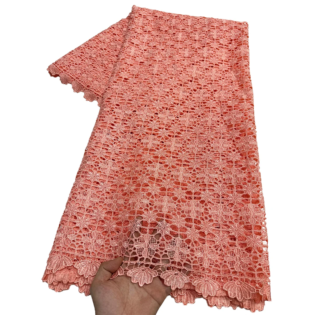2026 Latest African Cord Guipure Lace Fabric Crystals Lace Fabric High Quality Nigerian Water Soluble for Sewing Material
