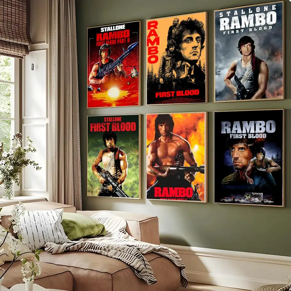 Rambo First Blood Movie Retro Action Poster Sticky Wall Art Waterproof Home Living Bed Room Aesthetic Decor