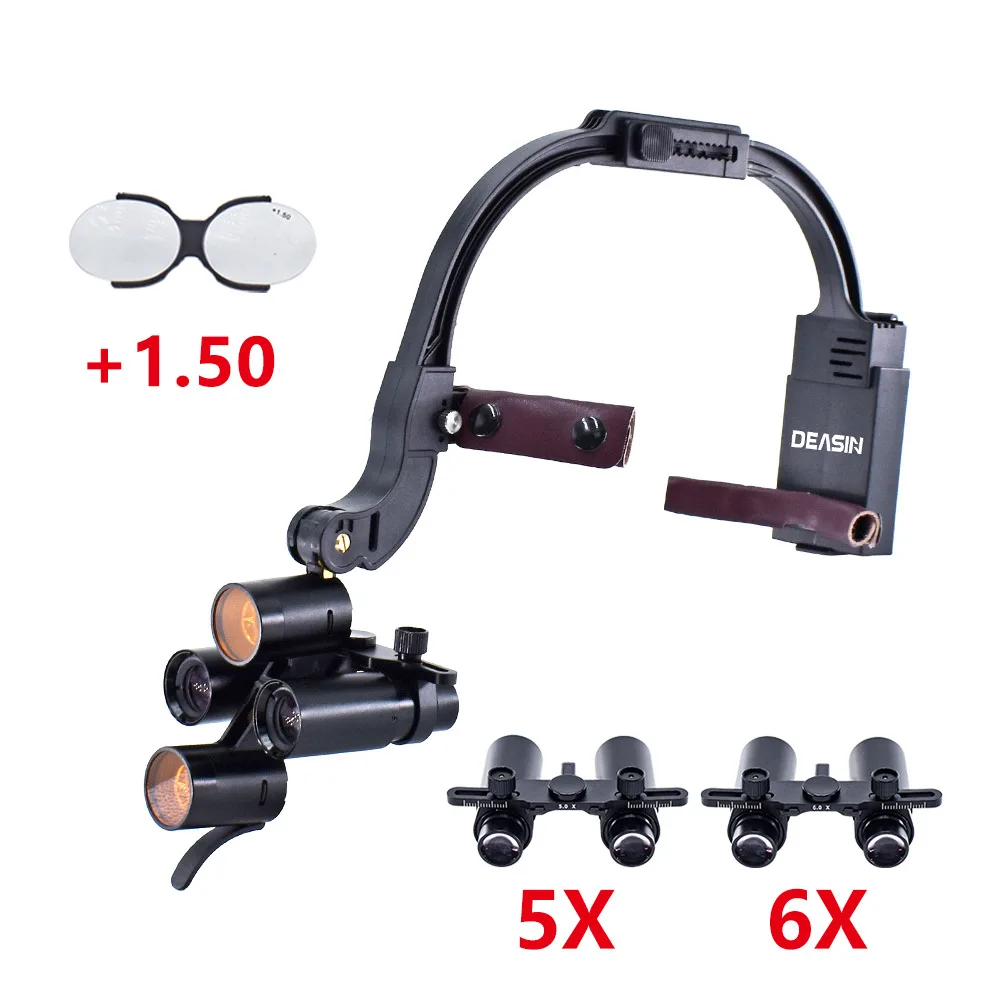 magnifying glass head-mounted binocular with lamp shadowless concentrating  medical examination lamp 5X/6X magnifying glass