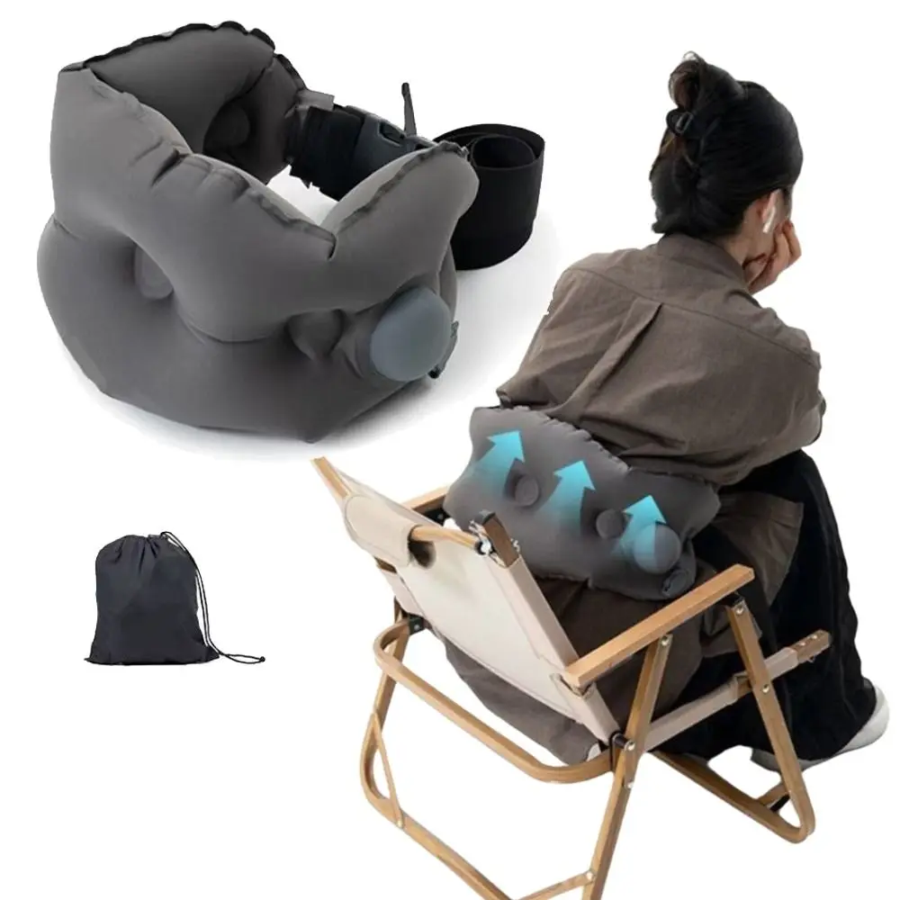 Portable Inflatable Lumbar Pillow with Storage Bag Comfortable Lumbar Support Cushion Breathable Press Self-Inflation