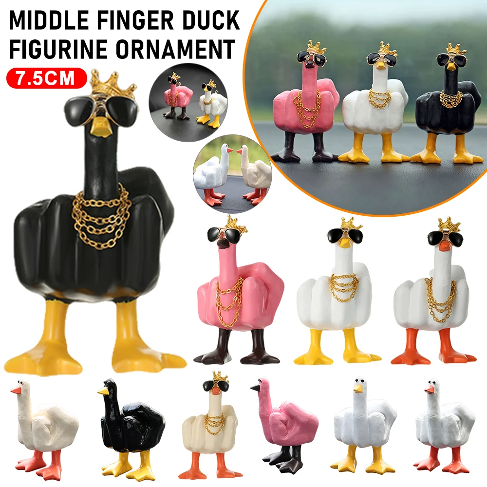 

Hot Creative Funny Little Duck Personalized Middle Finger Resin Statue Home Desktop Craft Ornament Garden Sculpture Decor Gift