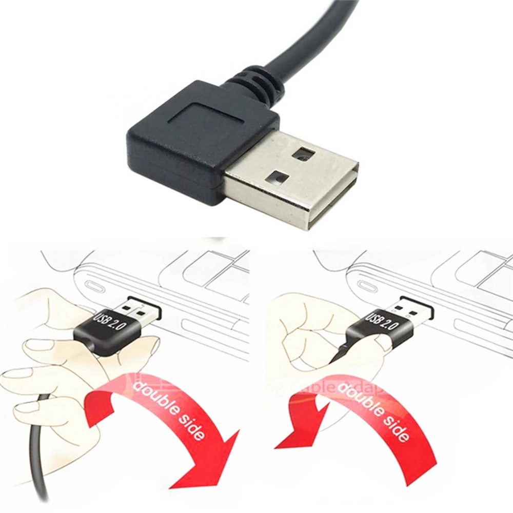 USB 왼쪽 오른쪽 컴퓨터 익스텐션 케이블, USB 2.0 A 타입 플러그-A 플러그 케이블, 고속 480 Mbps 블랙, 1M