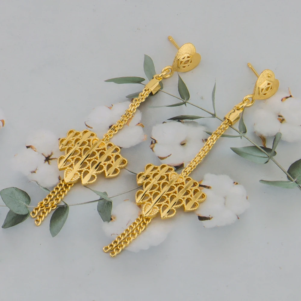Collar chapado en oro, pendientes, conjunto de joyería para mujer, dijes de moda, fiesta, bodas, compromiso, regalo de j