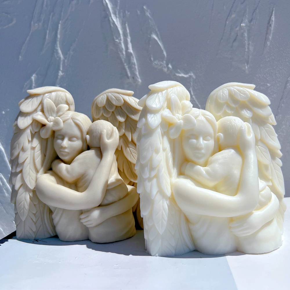 Mother With Baby Statue Silicone Mold Angel and Child Sculpture Soy Wax Candle Mould Greek Figurine Home Decor