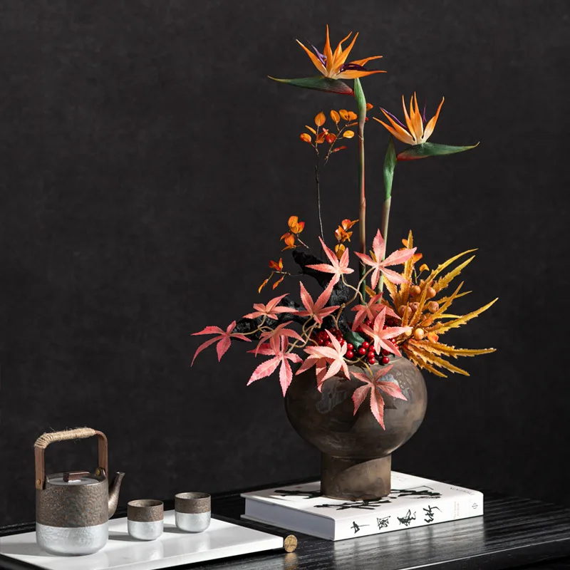 *-*Wabi Sand Wind Flower Arrangement Pottery Pot Handmade Dried Flower High-end Homestay.