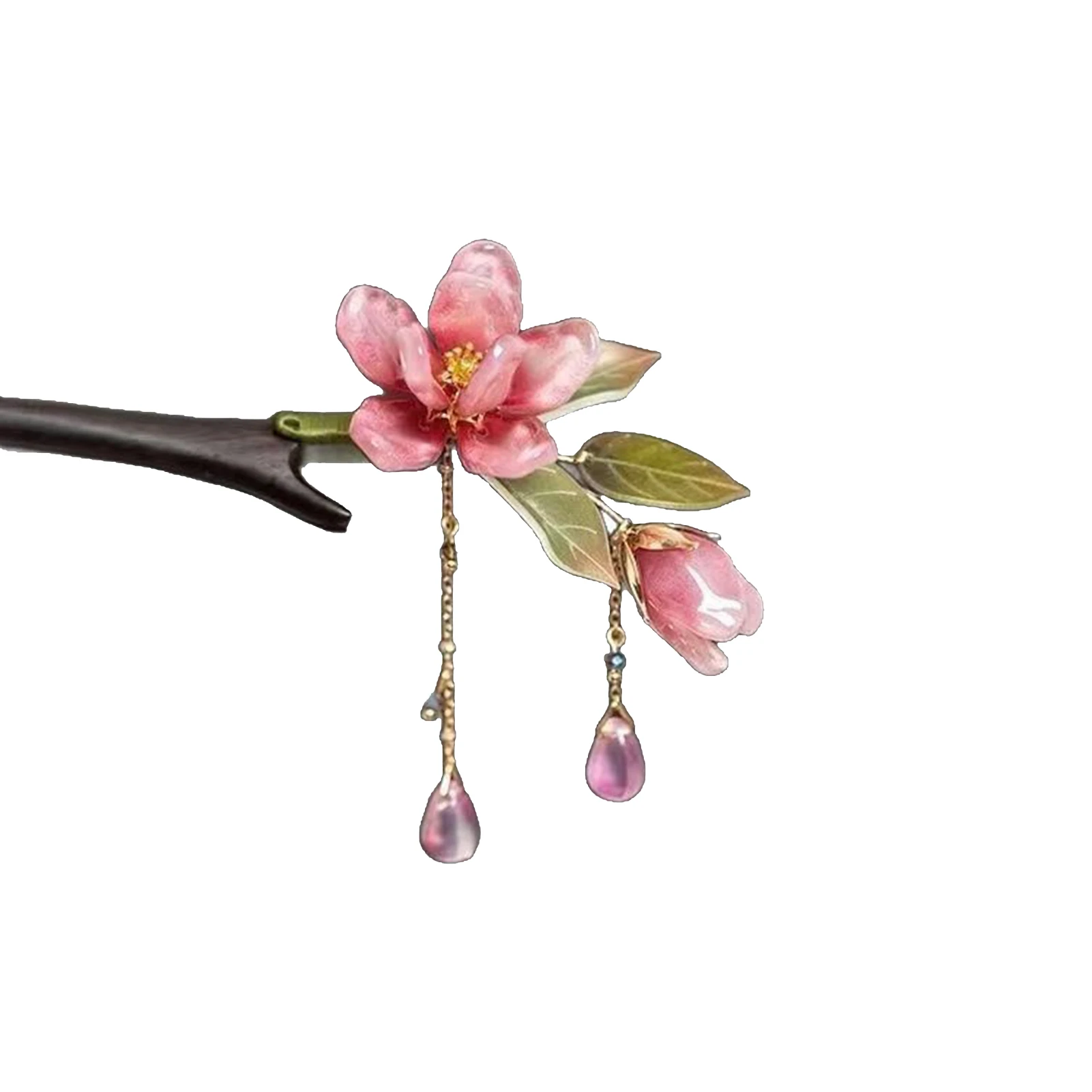 الرجعية زهرة خشبية الشعر عصا النمط الصيني العصي الشعر للكعك Hanfu دبوس الشعر Hanfu أغطية الرأس إكسسوارات الشعر لفتاة