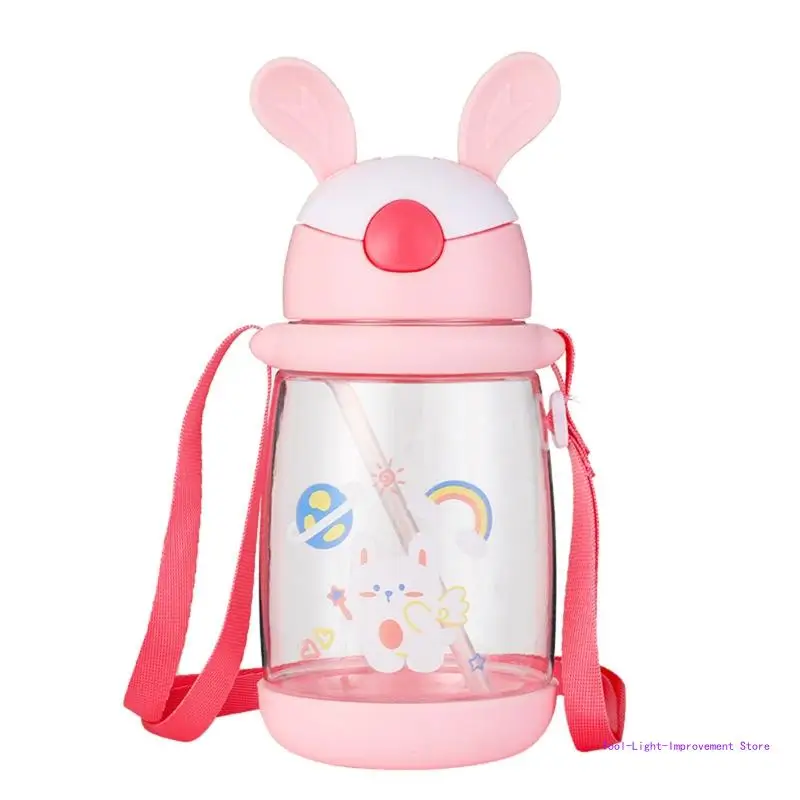 C63E Kids Children School Drinking Water Straw Bottle Cartoon Bunny Straw Baby Cup