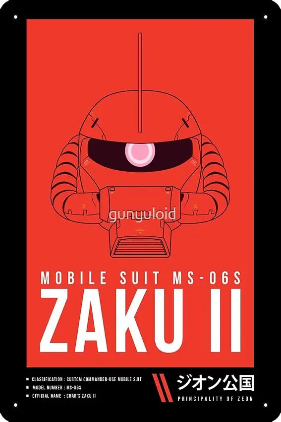 1p,MS-06S Chars Zaku II Ver.2 Poster Funny Metal Tin Sign for Home Kitchen Bar Room Garage Decor