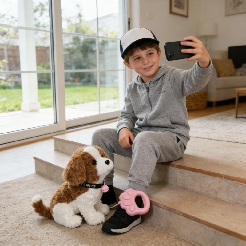 어린이 역할극 및 손 눈 조정 개발을 위해 노래하는 꼬리가 있는 대화형 전기 봉제 개 장난감 15UB