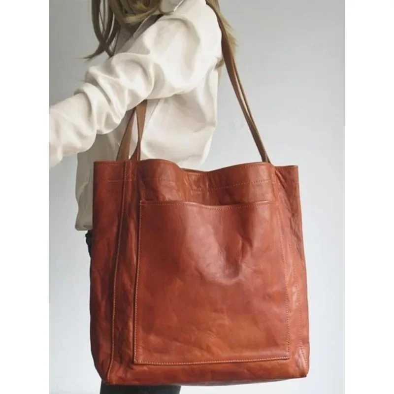 Women's Soft Leather Handheld Shoulder Retro Simple Large Capacity 2023 New Tote Bag for Women 2023 New