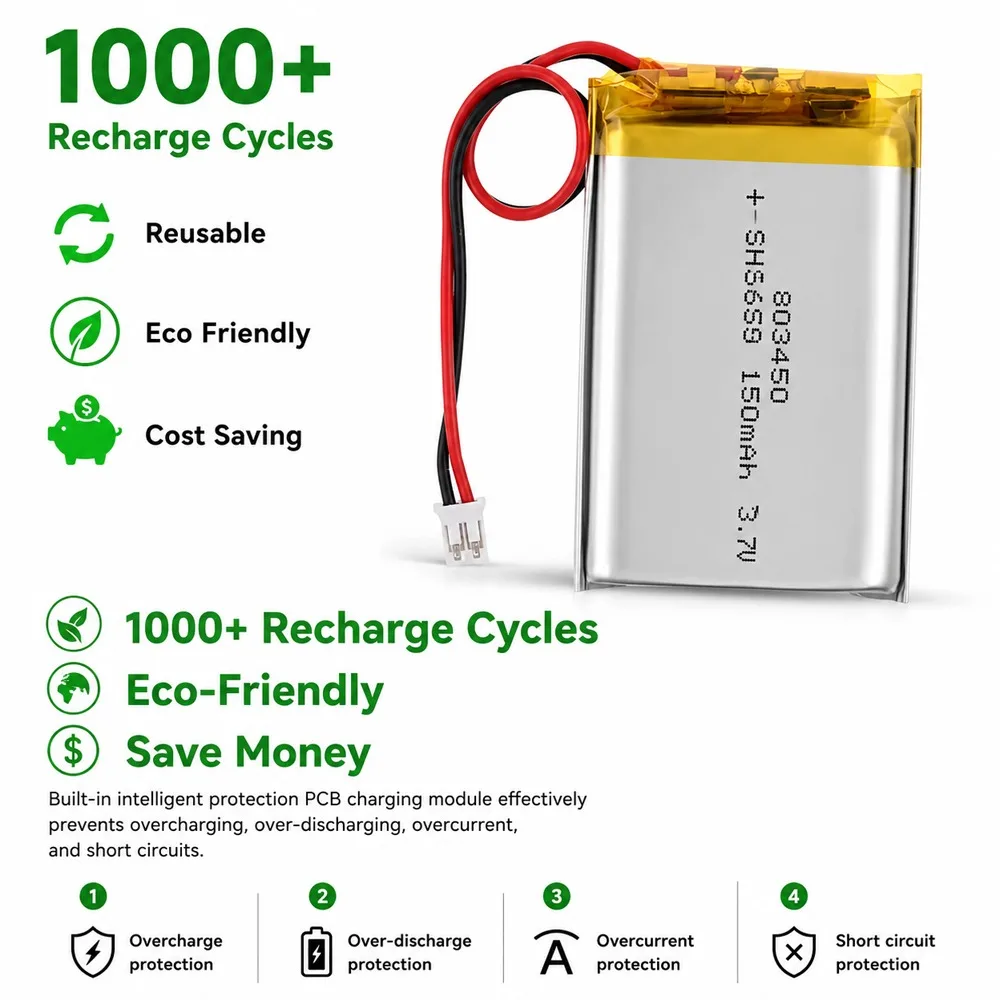 Akumulator litowo-polimerowy 3,7 V 1500 mAh 803450 do zestawu słuchawkowego Bluetooth, aparatu, GPS, audio, radiotelefonu — zdjęcie produktu 2