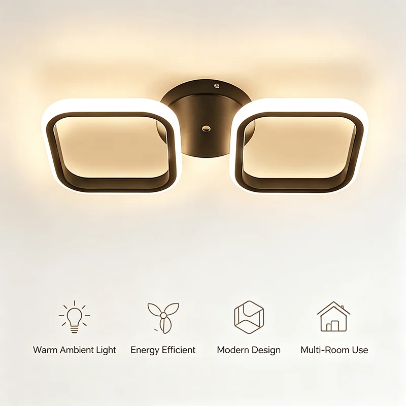 Dual Square Frame LED Ceiling Lamp Minimalist Flush Mount Light, Home Decor Lighting for Corridor Bedroom Entryway