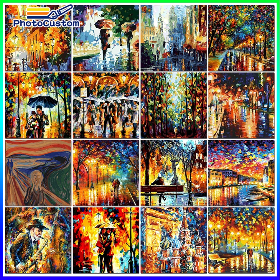 

PhotoCustom Abstract Scenery DIY Oil Painting By Numbers Handpainted Diy Crafts Canvas Paint By Numbers Kit For Wall Art Pictur