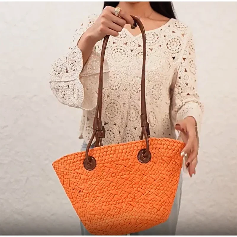 Neue Schulter Tasche Handgemachte Stroh Gewebt Große Kapazität Marke Hochwertige Korb Tasche Sommer Strand Urlaub Mode Handtasche Forwomen – Detail 35