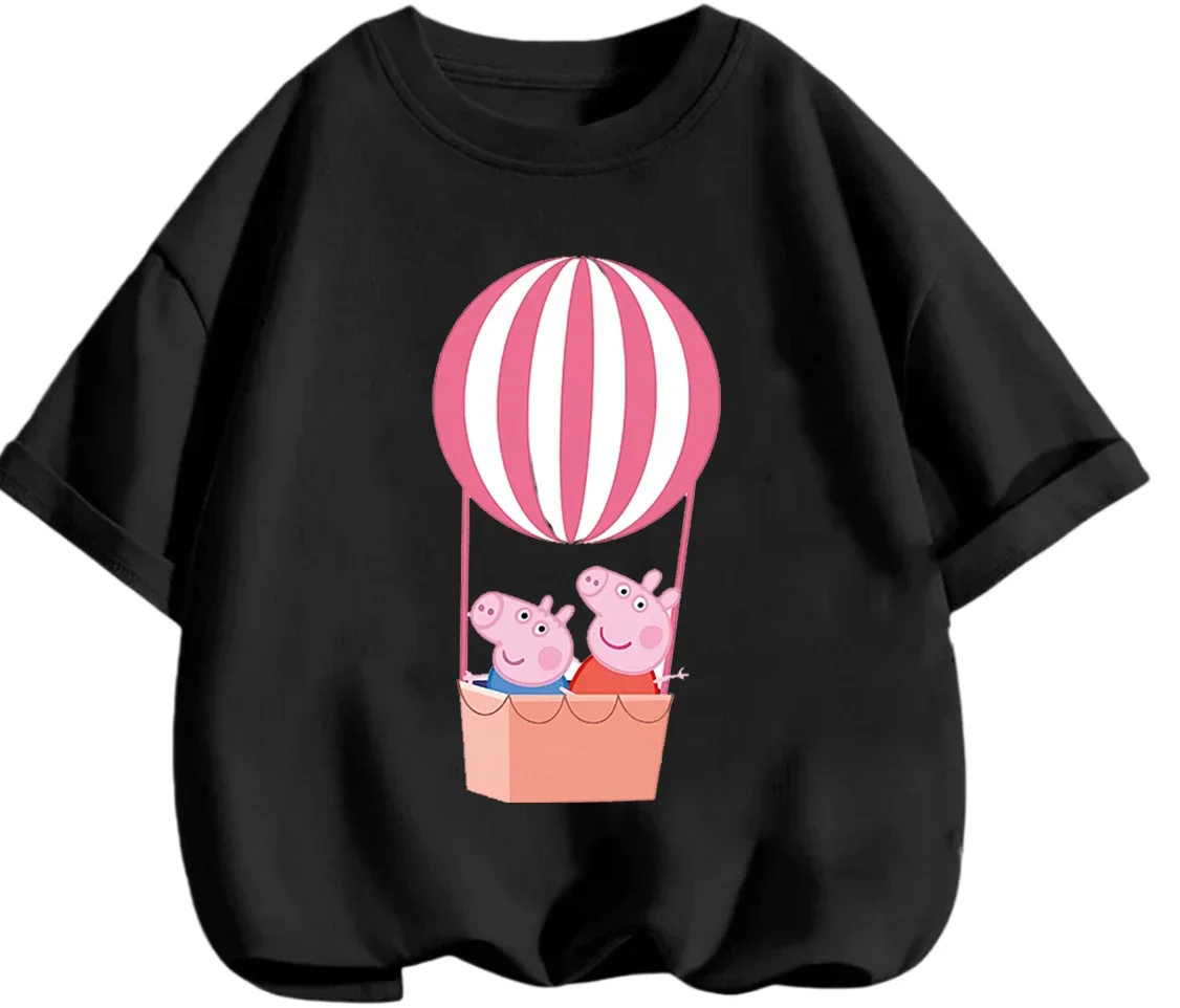 Trendy Casual Kids Crew Neck Tee Cute Cartoon Print Summer Street Fashion Shirt Peppa Pig Boys Girls 3 14