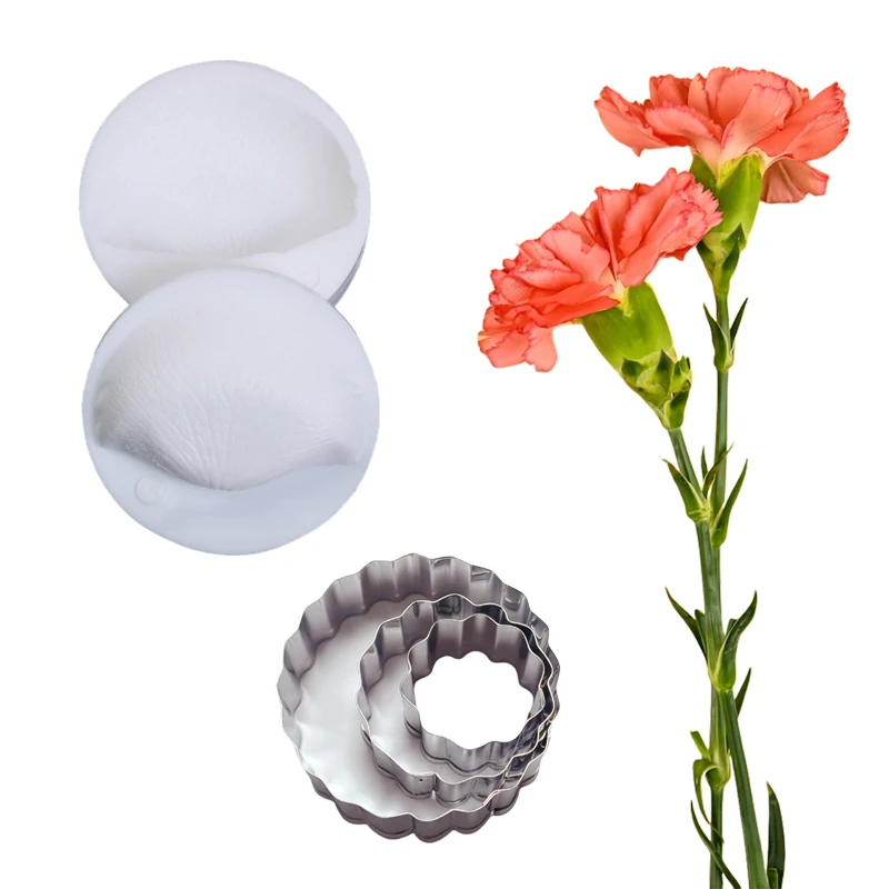 5PCS Carnation Flower Veiners &Cutters Silicone Mold Fondant Chocolate Sugar Paper PolymerClay Decoration Confectionery Moulds