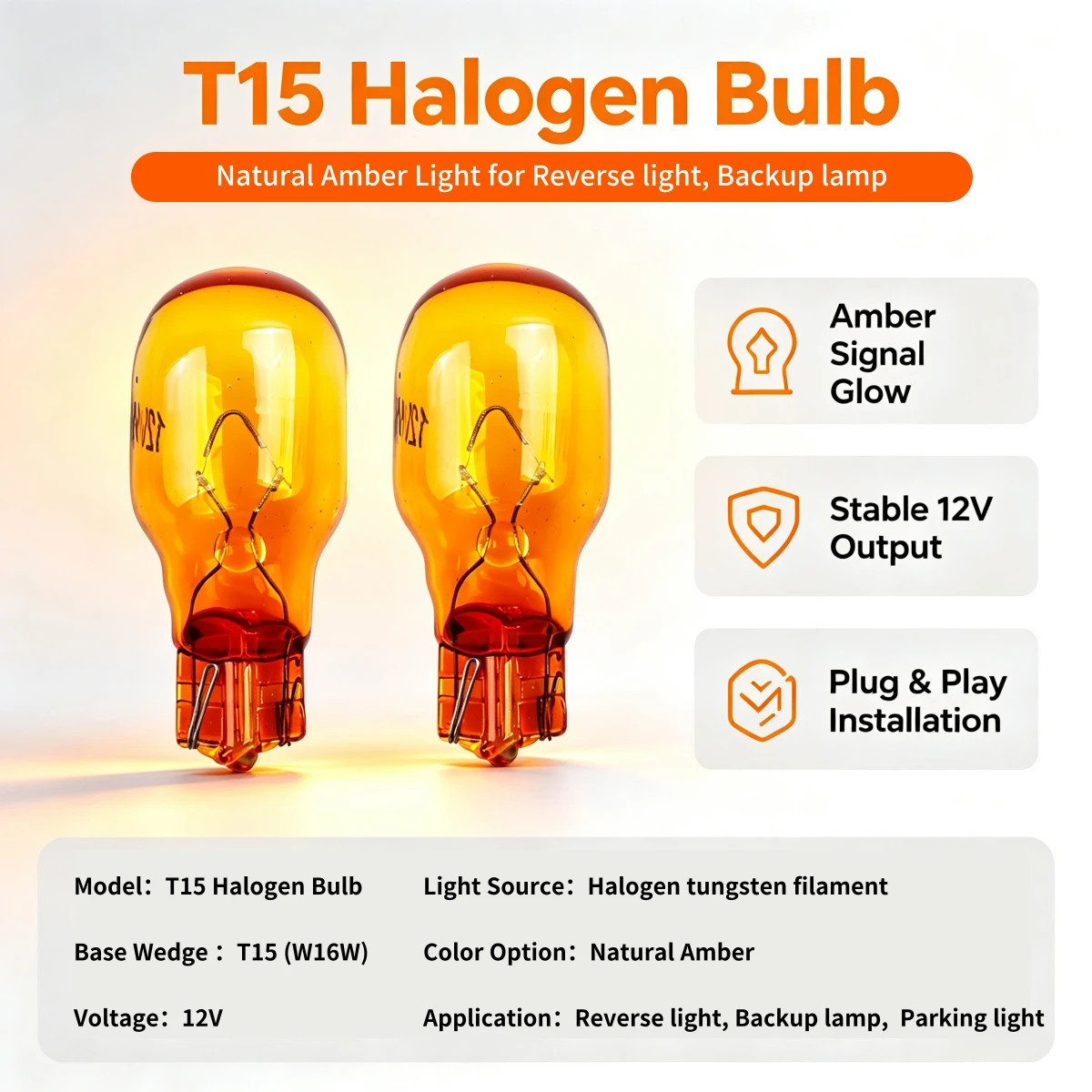 100/200/500pcs Natural white T15 W16W Glass Halogen light Reverse light Backup Lamp 12V Natural Amber Auto signal Parking light