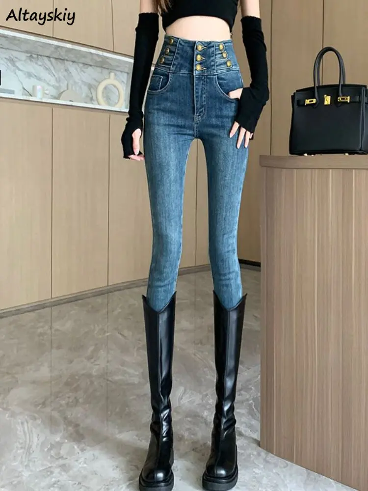 

Jeans Women Skinny Casual Fashion Streetwear Solid Do Old Classic All-match Simple Students Office Ulzzang Spring Ins Leisure