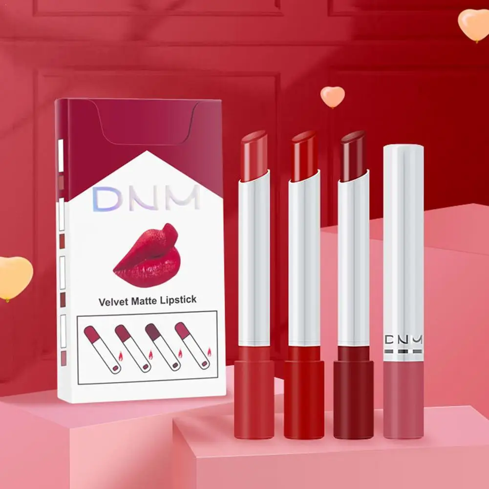 4 Stück Zigarette matt Lippenstift Tube Samt Farbwechsel Lippenstift lang anhaltende Lip gloss Set Feuchtigkeit creme Lippenstift Set für Frauen