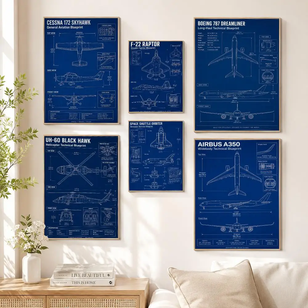 Airbus A380-800 Blueprint Vertical  Aviation Poster Wall Art Print Poster Decorative Mural Home Decor Gift Unframed