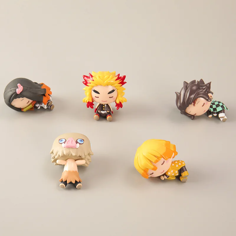 Demon Slayer Q Version Sleep Kamado Tanjirou Nezuko Figurine Rengoku Kyoujurou Zenitsu Dolls Model Ornaments Gift