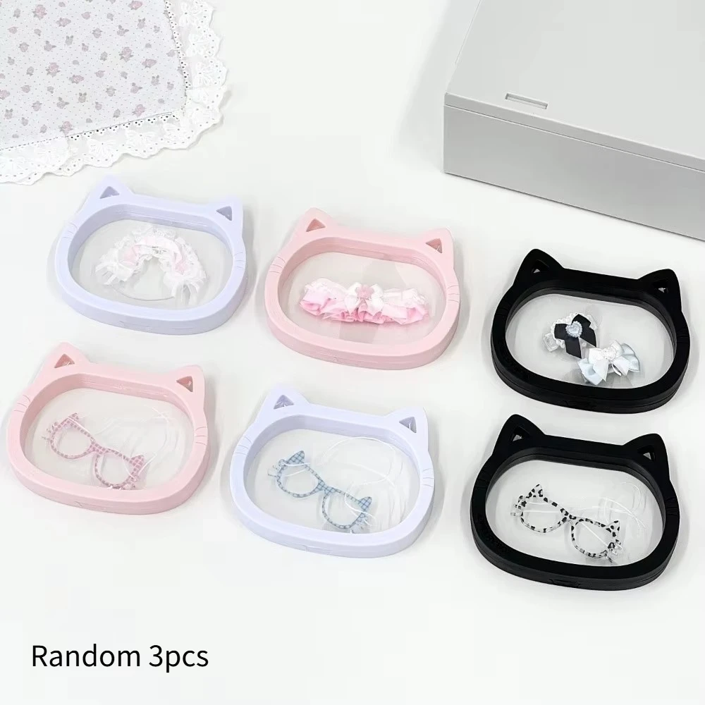 Random 3pcs Cat Ear Shaped Jewelry Boxes Transparent Floating Storage Boxes Organizer Mini PE Film Jewelry Display Rack