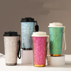 Pure Titanium Coffee Cup With Lifting Rope,Double Vacuum Thermos Cup,Sealed,Drinkware,Double Drink,Portable Water Bottle, 500ml