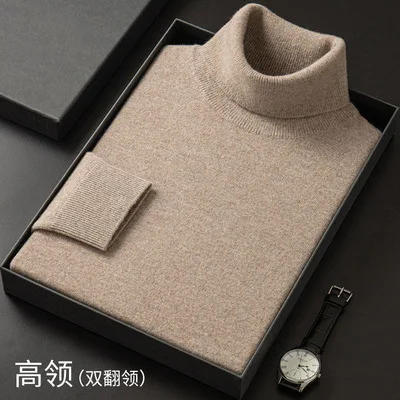 New 2025 Men's Mock Collar  Pure Woolen Sweater Tops Autumn Winter Cashmere Sweater Men Pullover Knitted Warm Sweater Male