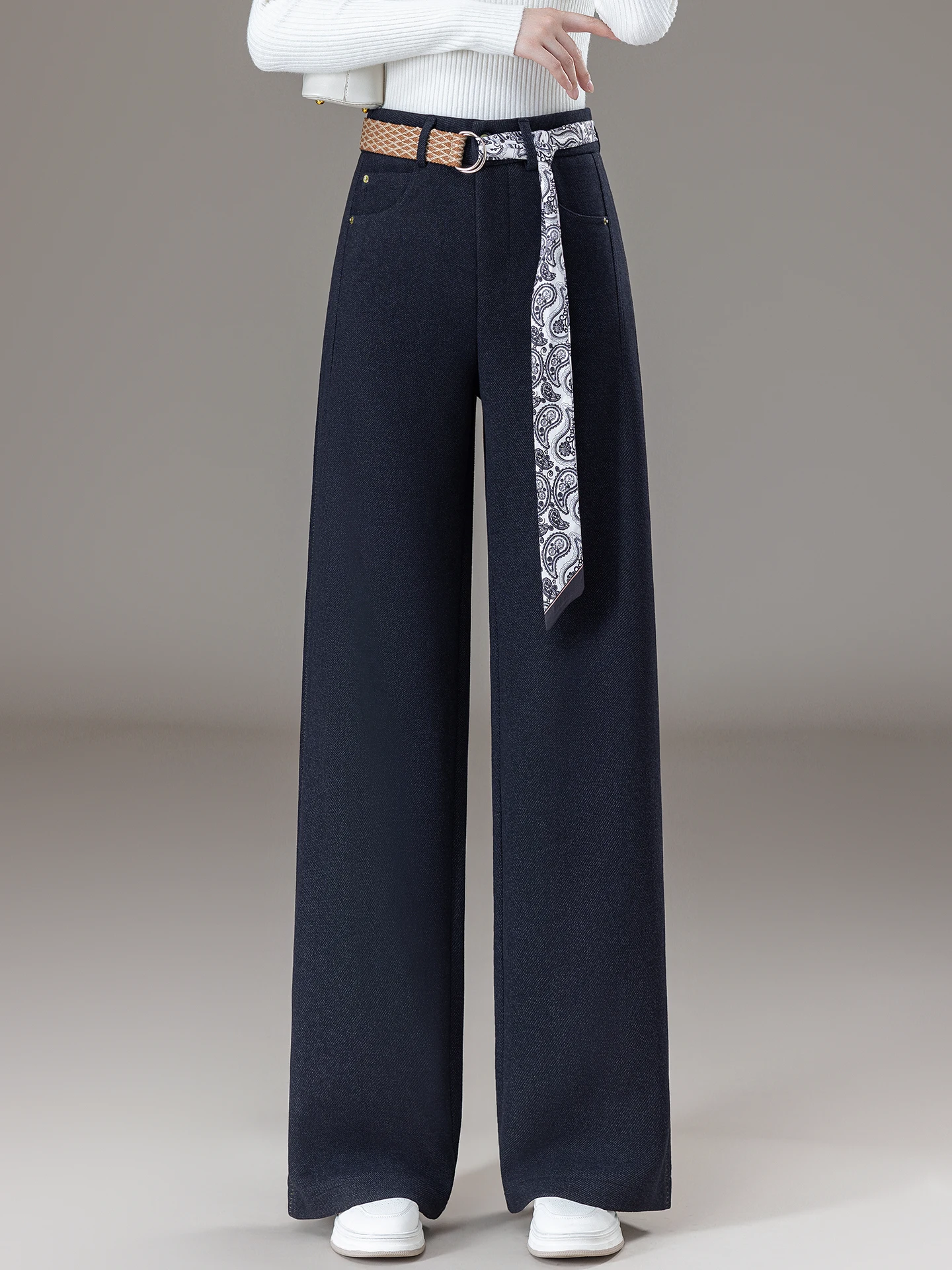

Slim Wide Leg Pants Women's High Waist Draping Denim Blue Casual Loose Fit Trousers Spring Autumn New Style