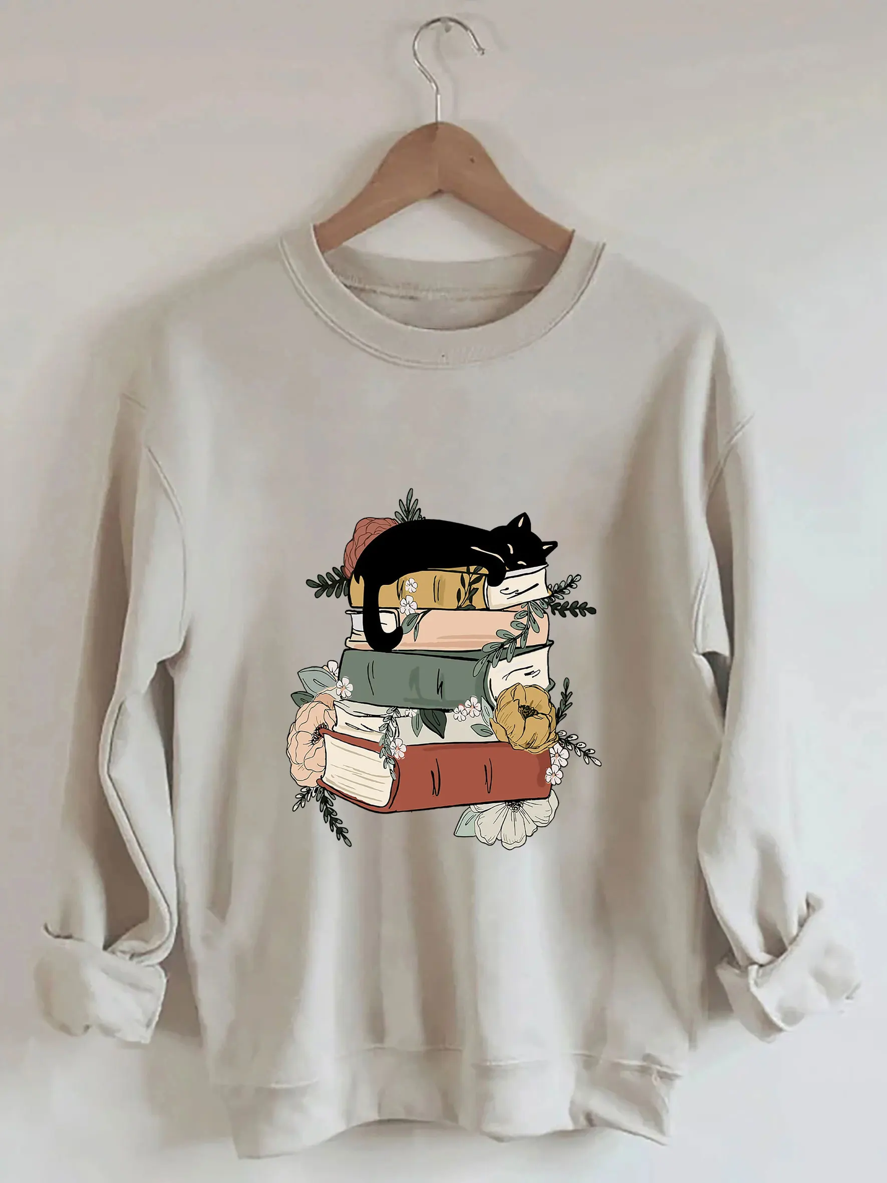 Cat Book Graphic Print Sweatshirt Cat Mom Sweatshirt Gift for Cat Lover Gift for Book Lovers